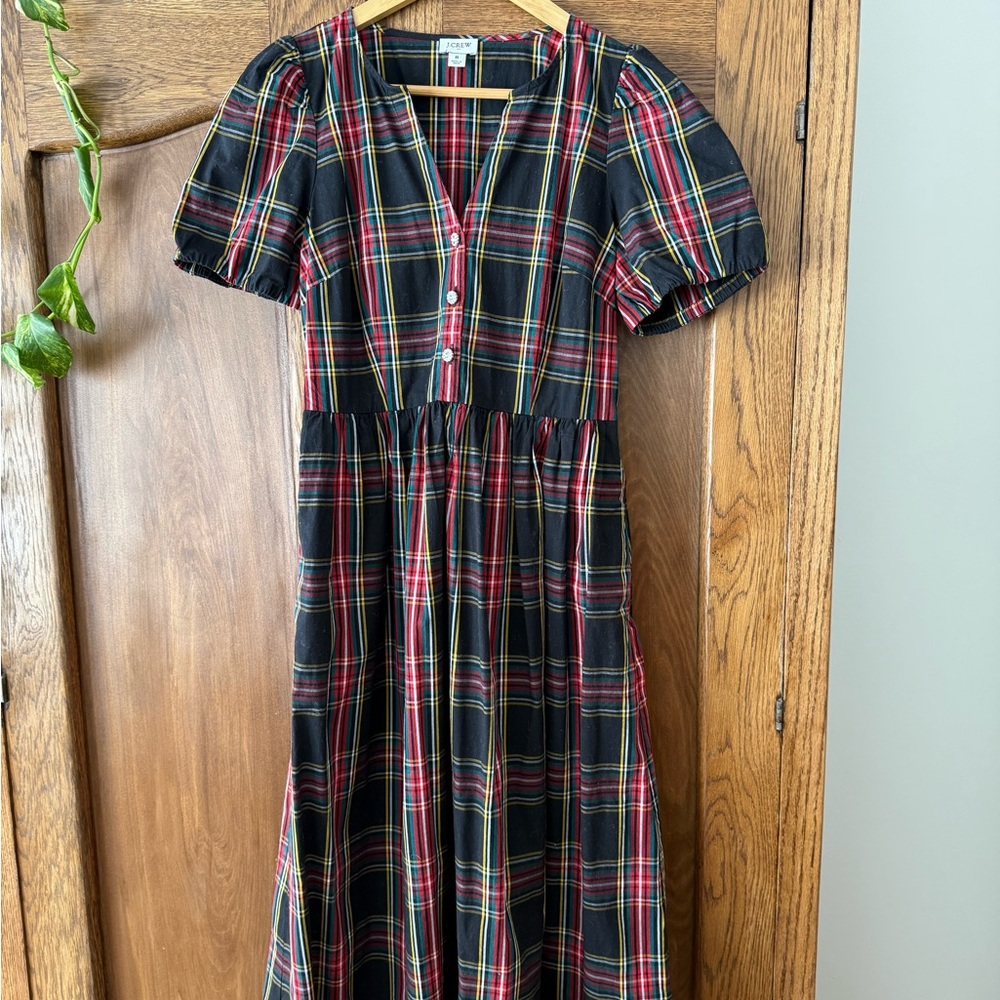 J. Crew Black and Red Plaid Midi Dress